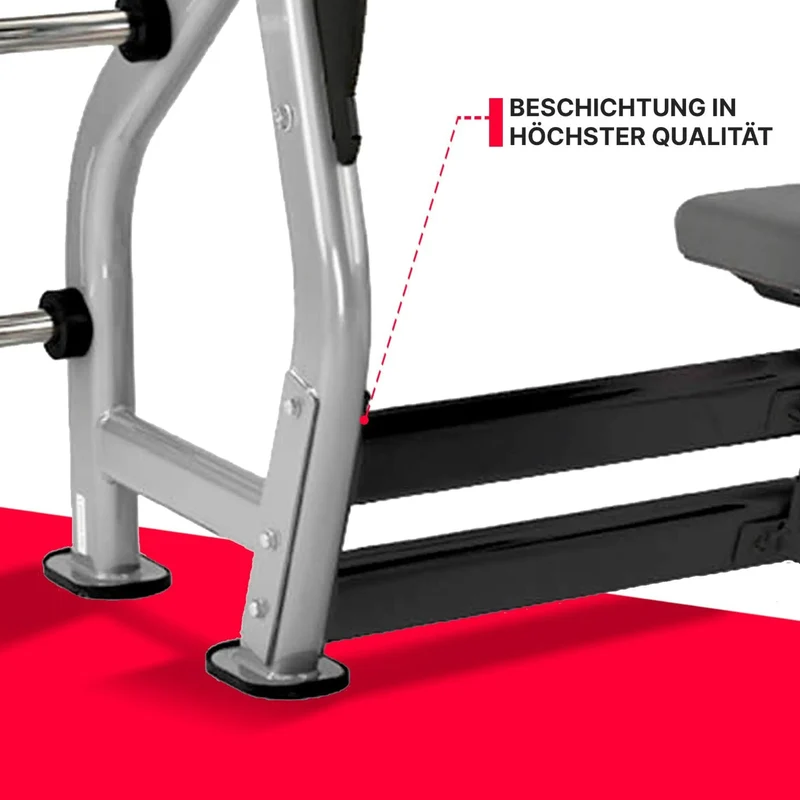 Profi Flachdrückbank - 3 Hantelablagen, ergonomische Sitzbank, Bewegungsfreiheit, optimierter Komfort und Sicherheit