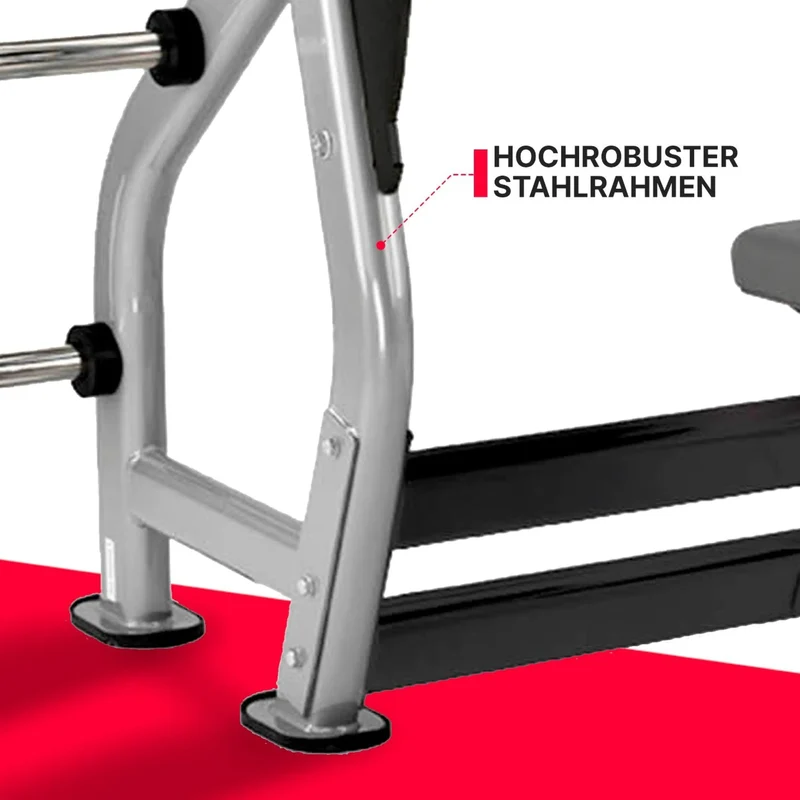 Profi Flachdrückbank - 3 Hantelablagen, ergonomische Sitzbank, Bewegungsfreiheit, optimierter Komfort und Sicherheit
