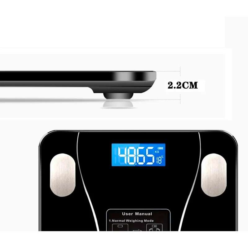 Körperanalysewaage Bluetooth, kostenlose iOS-Android-App, beleuchtetes LCD-Display, Temperaturanzeige