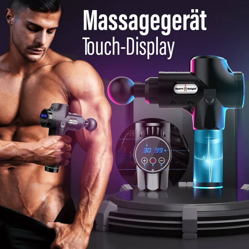 Massagegerät, Massagepistole, LCD-Touch-Display, Besser & Stärker, mit 6 Aufsätzen, Gegen Muskelkater, Muskelverspannungen und Cellulite