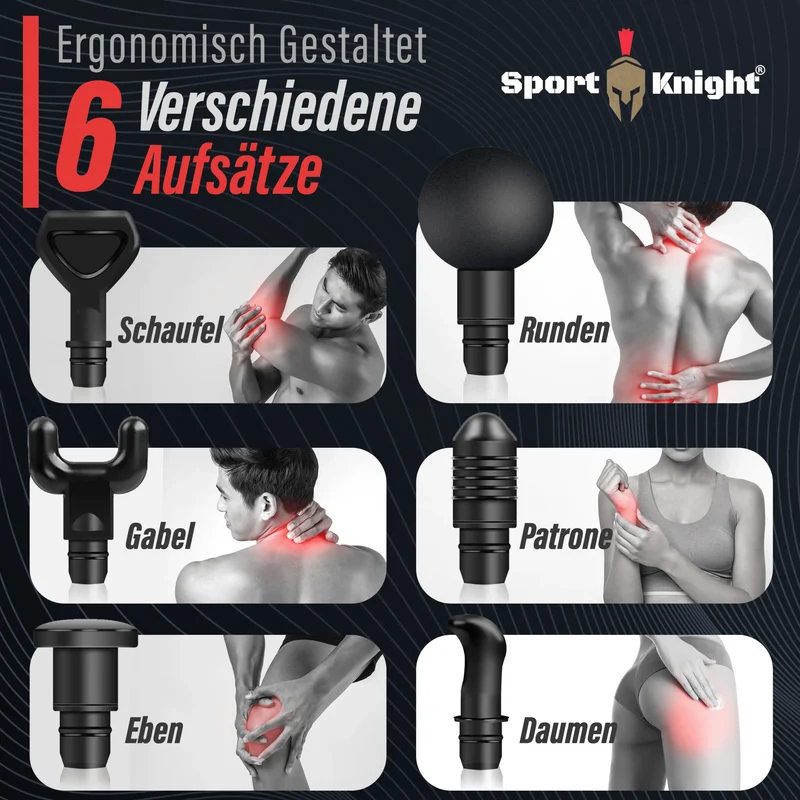 Massagegerät, Massagepistole, LCD-Touch-Display, Besser & Stärker, mit 6 Aufsätzen, Gegen Muskelkater, Muskelverspannungen und Cellulite