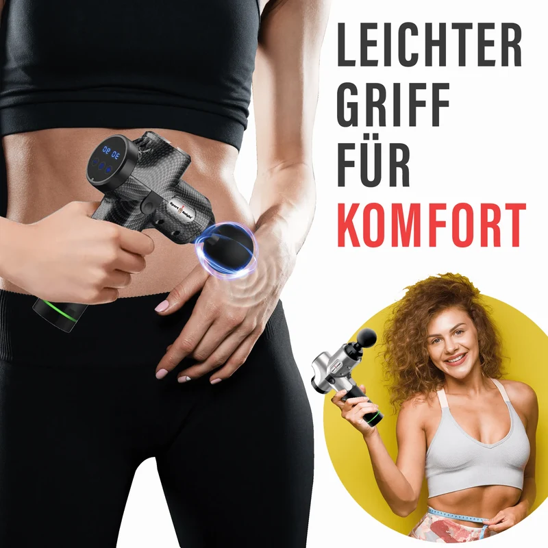 Massagegerät, Massagepistole, LCD-Touch-Display, Besser & Stärker, mit 6 Aufsätzen, Gegen Muskelkater, Muskelverspannungen und Cellulite