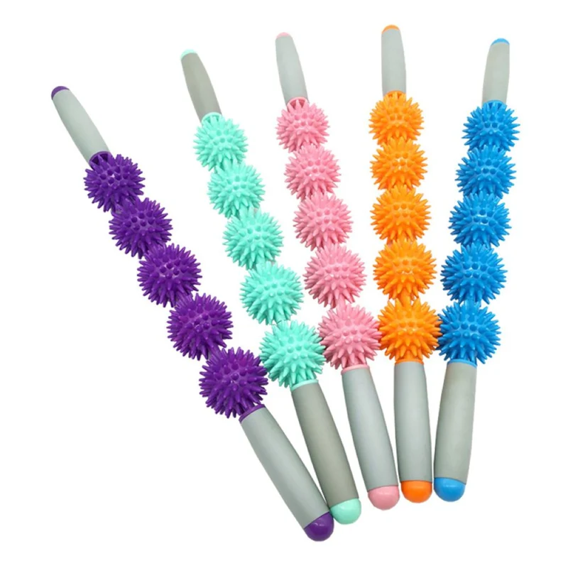 Igel Massagestick, mit 3 oder 5 Massagebällen, ergonomischer Grip, verstärkter Stahlkern