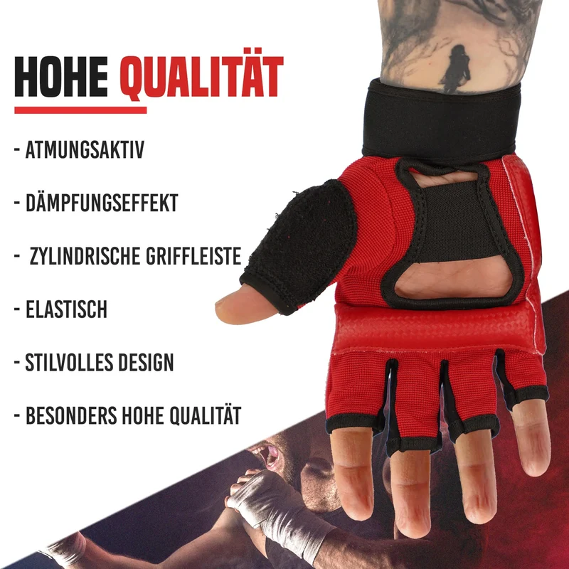 Boxhandschuhe MMA, optimale Bewegungsfreiheit, gepolstert, lange Bandage und verstellbarer Klettverschluss