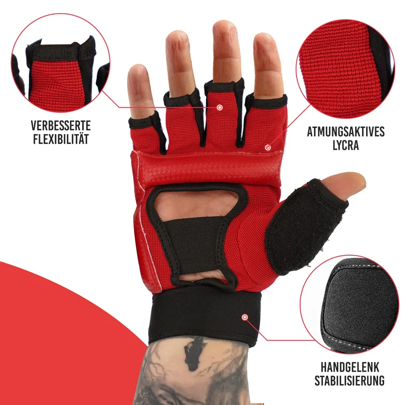 Boxhandschuhe MMA, optimale Bewegungsfreiheit, gepolstert, lange Bandage und verstellbarer Klettverschluss