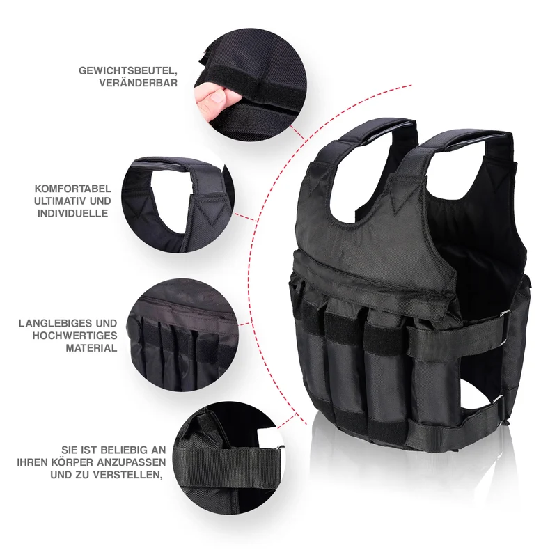 Gewichtsweste 1-50 Kg, Gewichtsbeutel individuell änderbar, hochwertiges Nylon, reißfest und wasserabweisend,