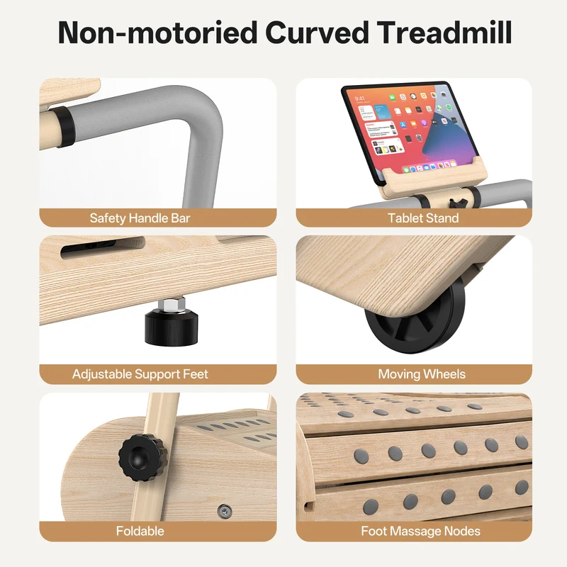 JOROTO F50 Manuelles Curved-Walking-Pad aus Naturholz