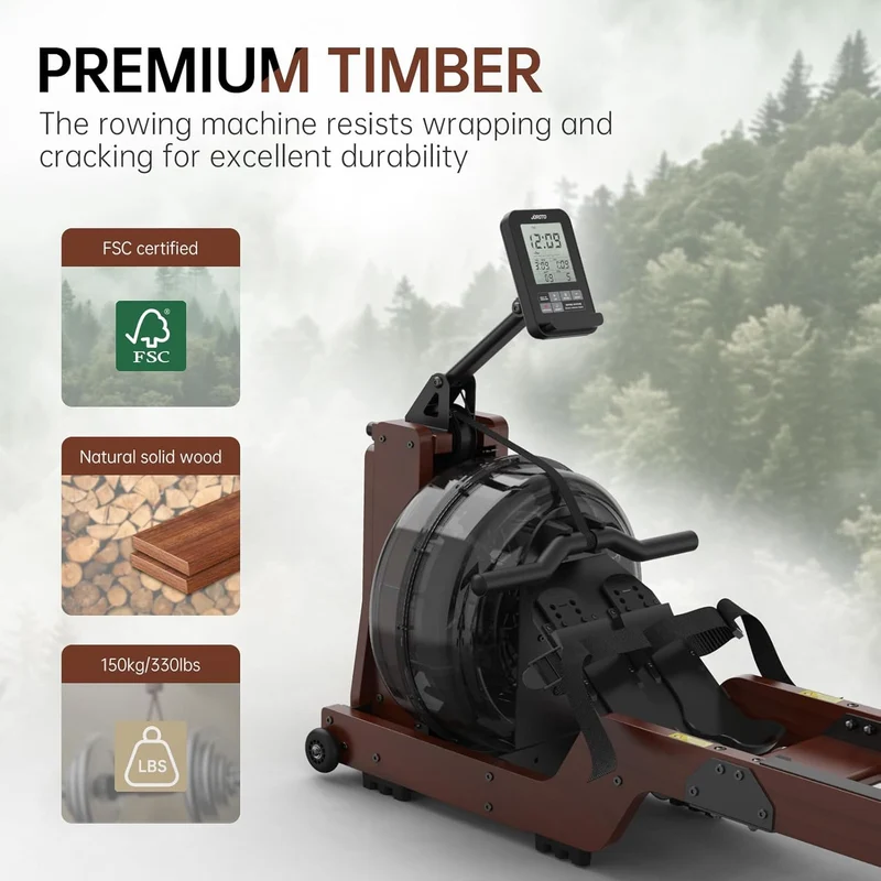 JOROTO MR390 Water Rower – 22L-Vertikaltank & Rudergerät aus massiver Eiche für zu Hause