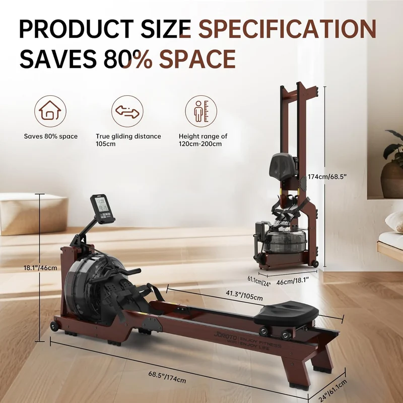 JOROTO MR390 Water Rower – 22L-Vertikaltank & Rudergerät aus massiver Eiche für zu Hause
