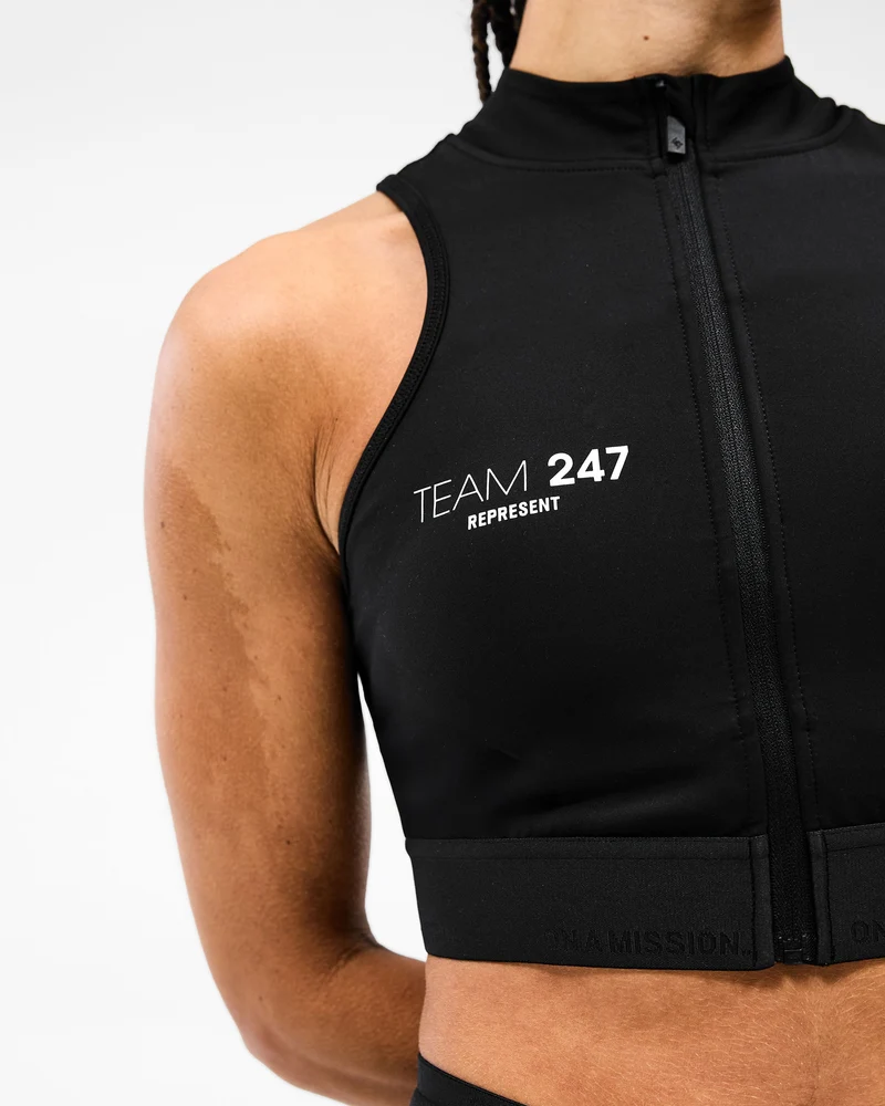247 Zip Front Performance Crop - Black