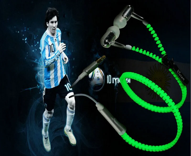 Glow In The Dark Zipper Mic Earphones