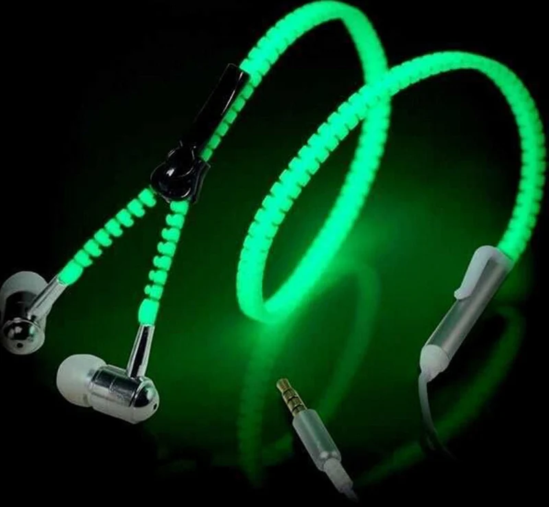 Glow In The Dark Zipper Mic Earphones