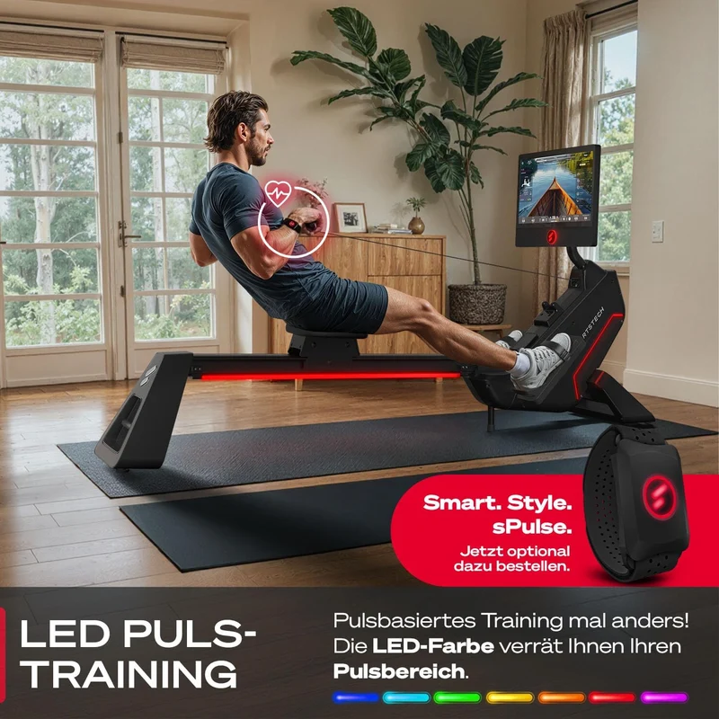 Sportstech Premium Rudergerät mit 21,5" Touchscreen & App