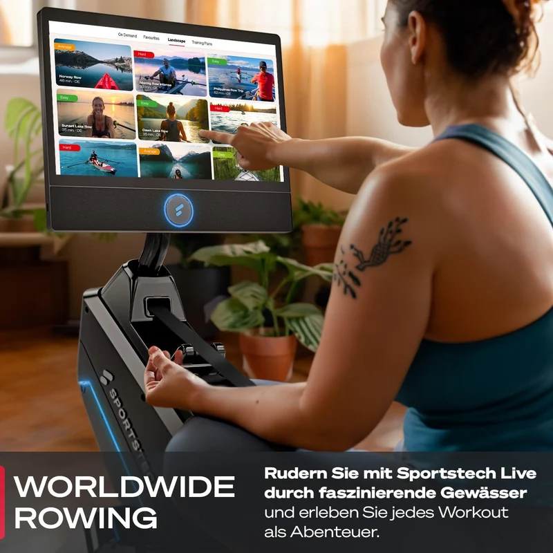 Sportstech Premium Rudergerät mit 21,5" Touchscreen & App