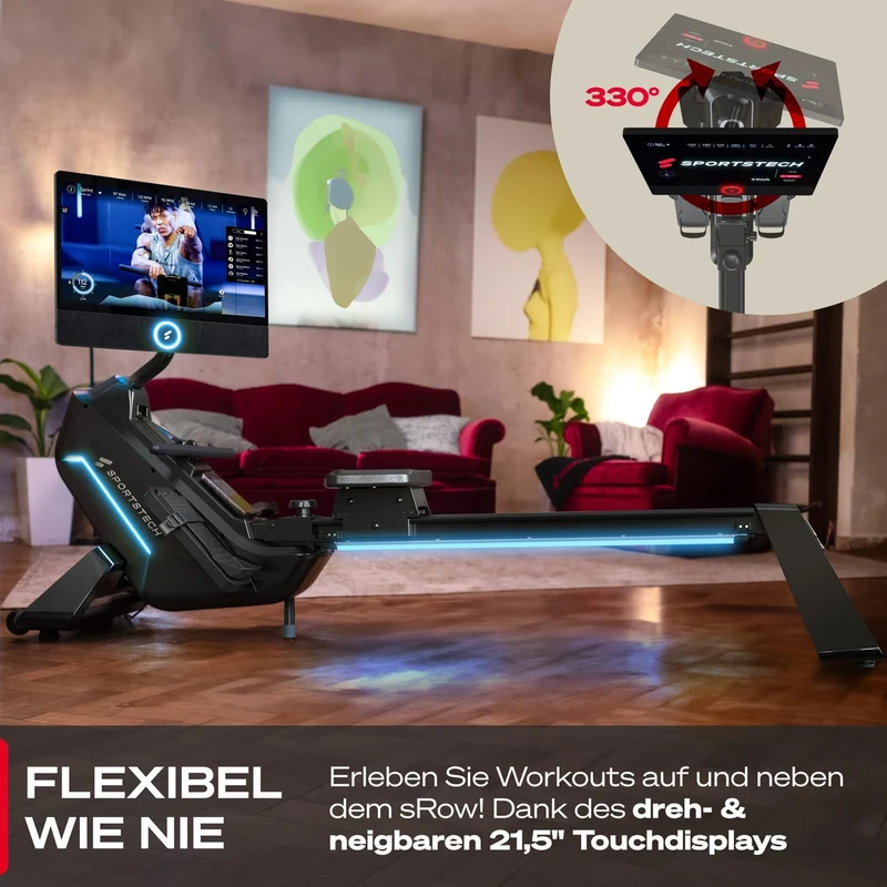 Sportstech Premium Rudergerät mit 21,5" Touchscreen & App
