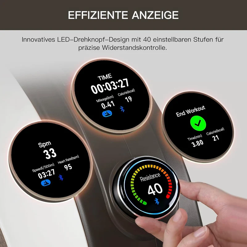 MOBI FITNESS Rudergerät: Magnetisch, leise, 40 Widerstände, LED