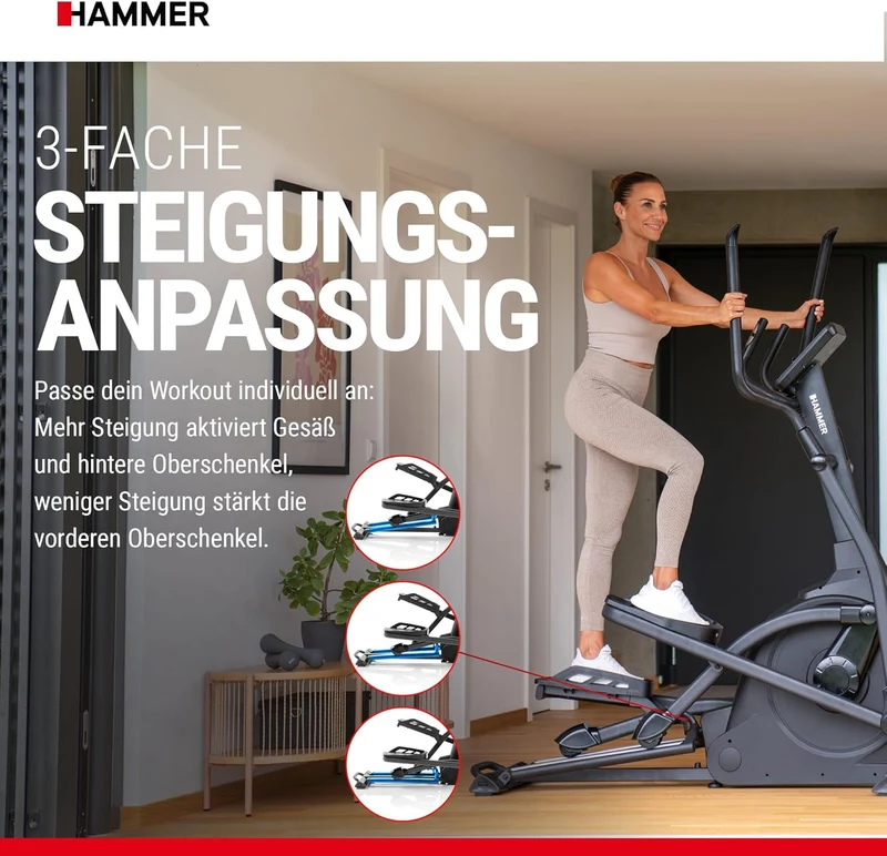 Hammer SpeedMotion II: Crosstrainer mit Steigung, 24 Programmen & 18 kg Schwungmasse