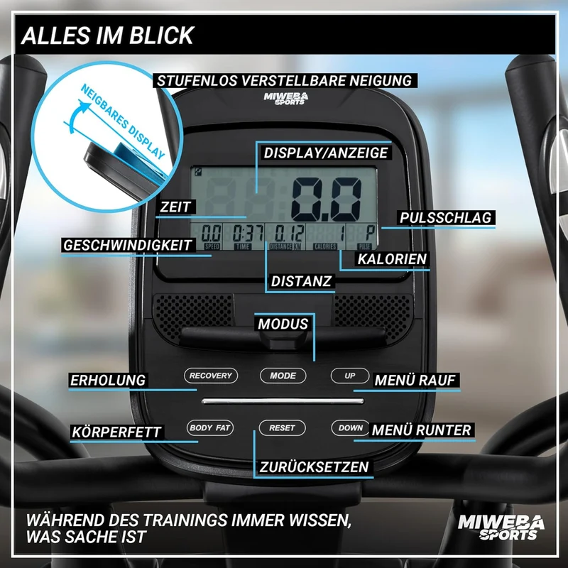Miweba Sports MC500 Crosstrainer: Leise, 7kg Schwungmasse, LCD Monitor, Heimtrainer