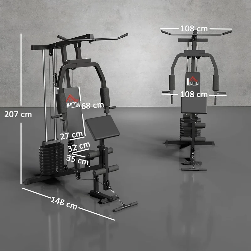 HOMCOM Home Gym Kraftstation – Latzug, Kabelzug, Brustpresse, Beintrainer