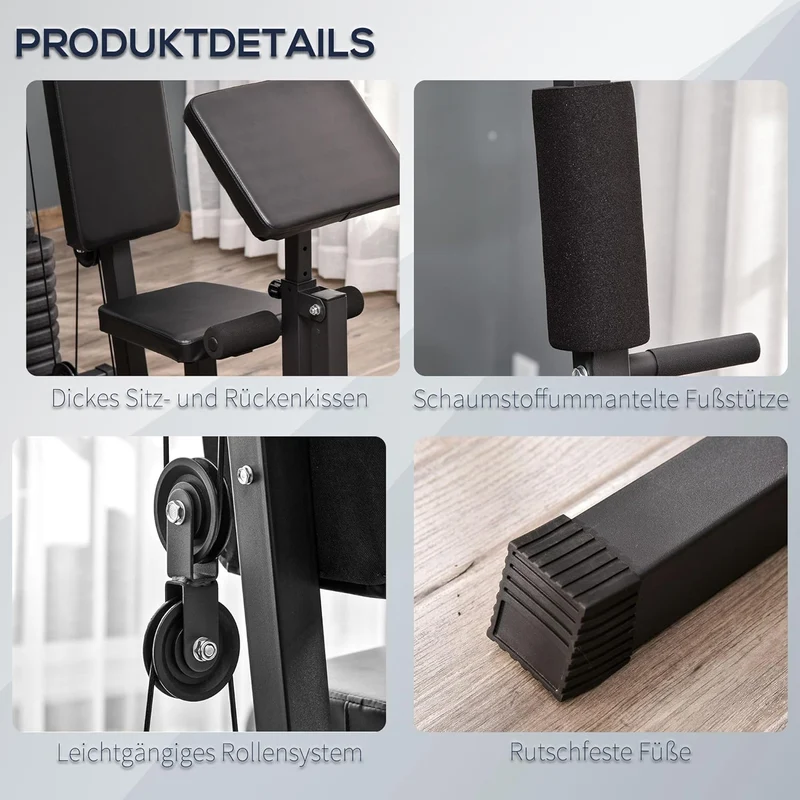 HOMCOM Home Gym Kraftstation – Latzug, Kabelzug, Brustpresse, Beintrainer