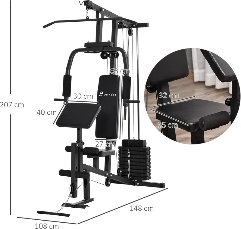 HOMCOM Home Gym Kraftstation – Latzug, Kabelzug, Brustpresse, Beintrainer