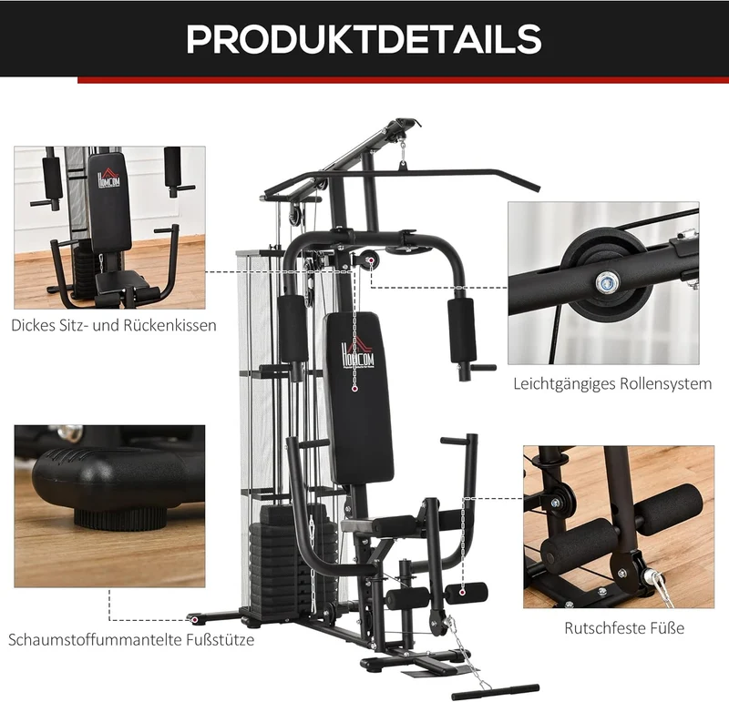 HOMCOM Kraftstation: Multifunktional mit Latzug, Butterfly und 45 kg Gewichten