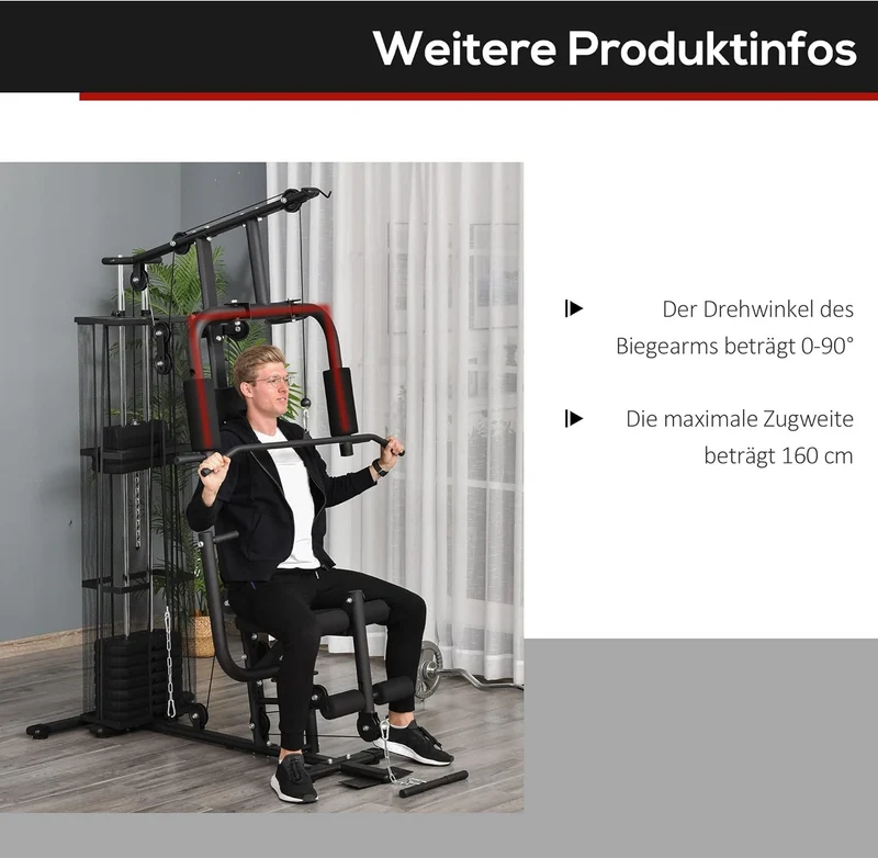 HOMCOM Kraftstation: Multifunktional mit Latzug, Butterfly und 45 kg Gewichten