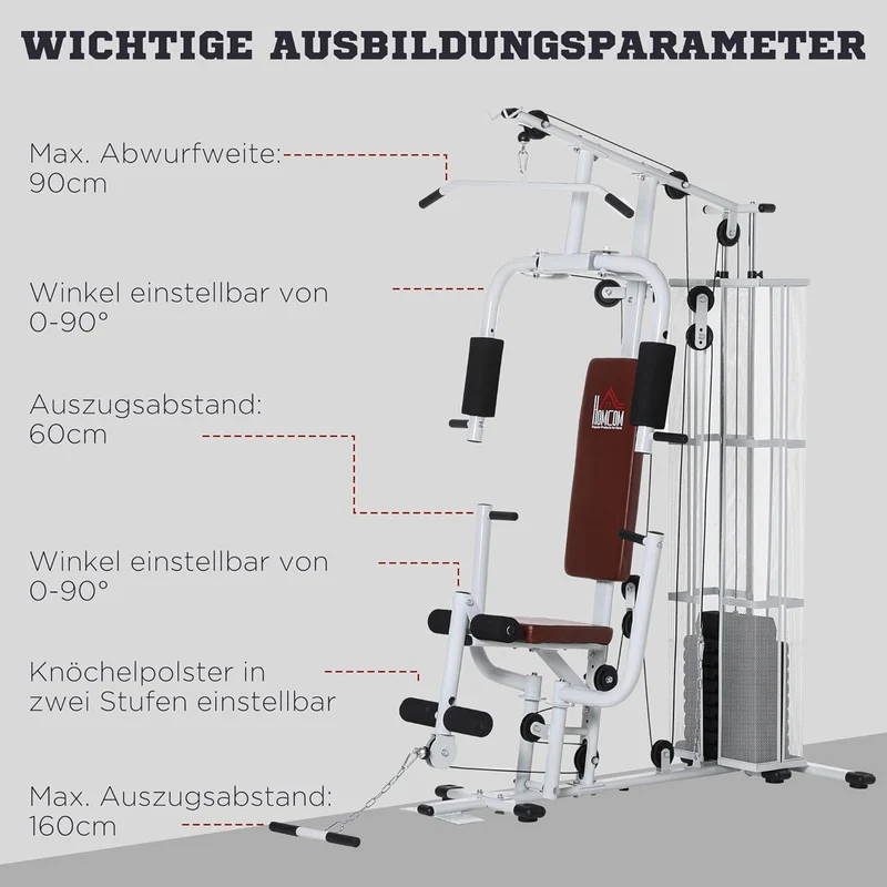 HOMCOM Multistation: Kraftstation mit Latzug, Butterfly & 45 kg Gewichten
