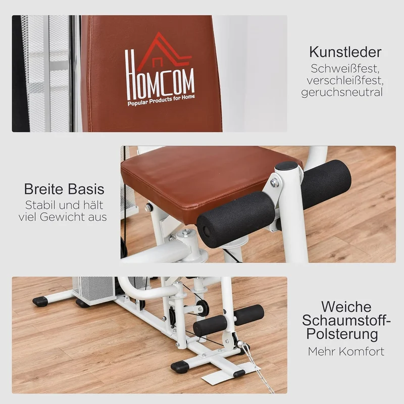 HOMCOM Multistation: Kraftstation mit Latzug, Butterfly & 45 kg Gewichten