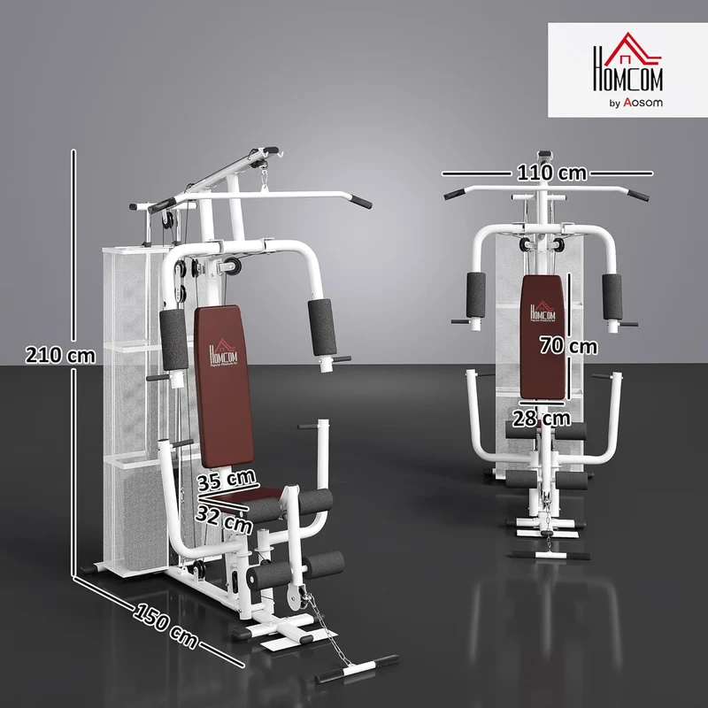 HOMCOM Multistation: Kraftstation mit Latzug, Butterfly & 45 kg Gewichten
