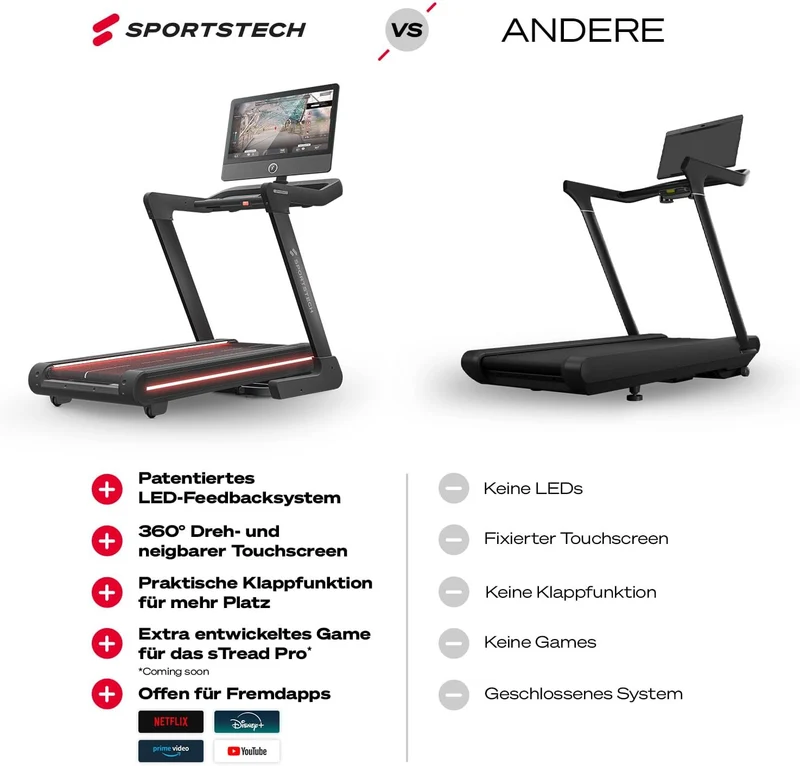 Sportstech sTread Pro: Klappbares Laufband, 20 km/h, 15% Steigung, mit App