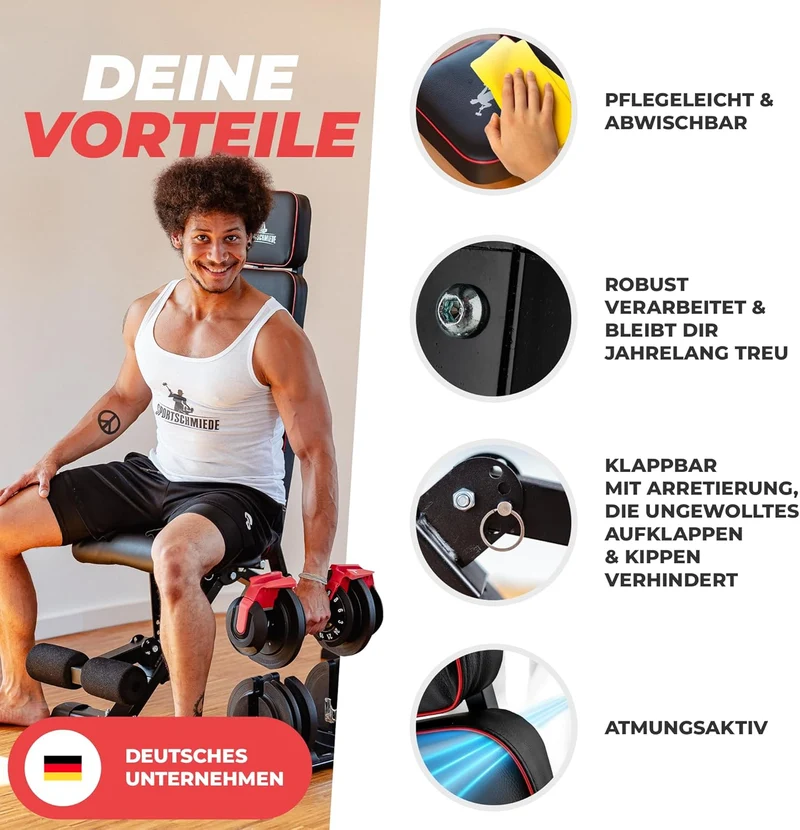 SPORTSCHMIEDE: Verstellbare, klappbare Schrägbank fürs Heimtraining