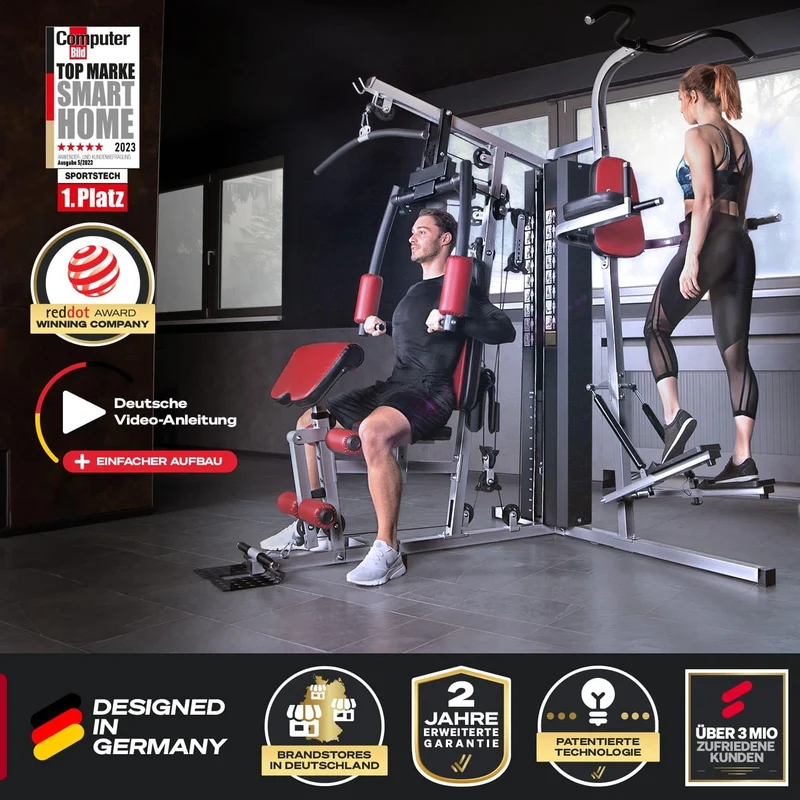 Sportstech HGX200: Multifunktions-Kraftstation mit Stepper, Beinpresse & Powertower