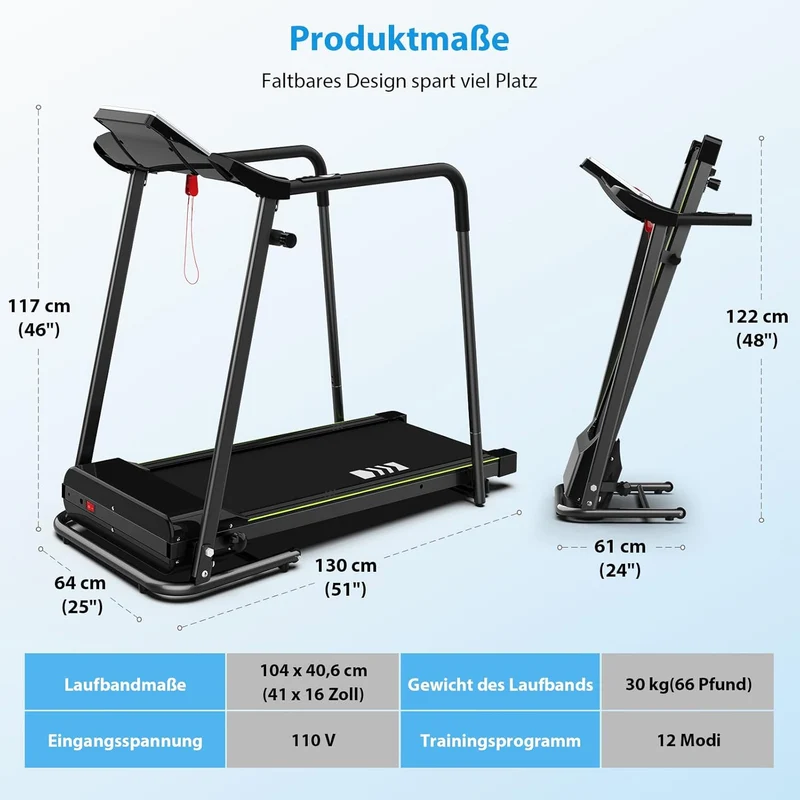 CIIHI Senioren Laufband: Heimtrainer mit extra langen Handläufen für Senioren