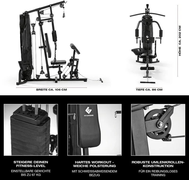 FitEngine Kraftstation: Komplettes Home Gym mit 67 kg Gewichten