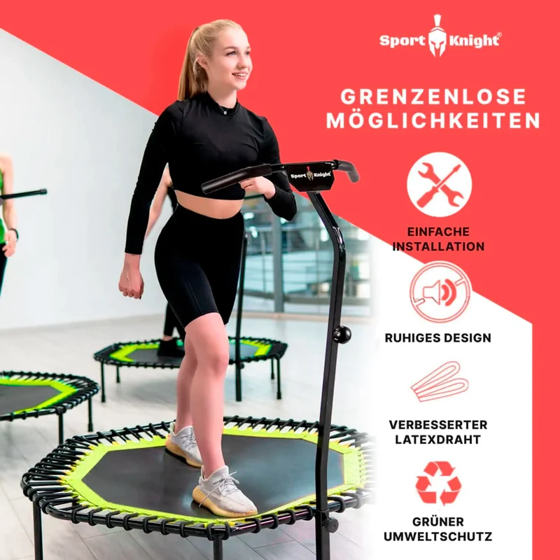 Deluxe Fitness Trampolin mit Griff, 3-stufig höhenverstellbar, Schaumstoff ummantelt