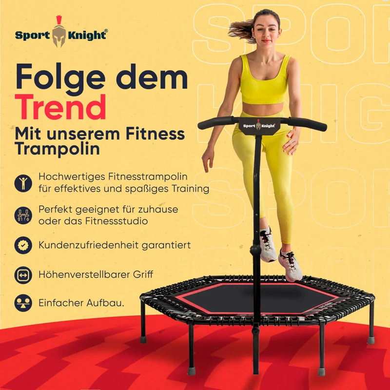 Deluxe Fitness Trampolin mit Griff, 3-stufig höhenverstellbar, Schaumstoff ummantelt