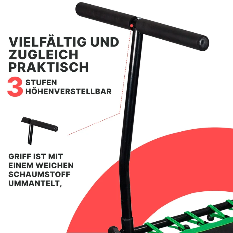 Deluxe Fitness Trampolin mit Griff, 3-stufig höhenverstellbar, Schaumstoff ummantelt