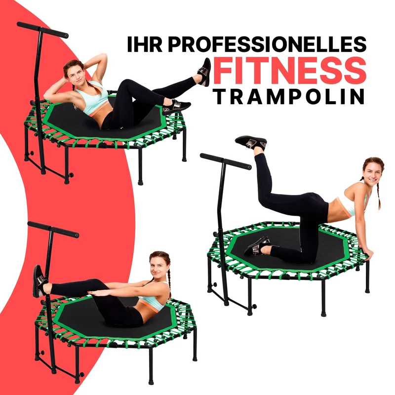 Deluxe Fitness Trampolin mit Griff, 3-stufig höhenverstellbar, Schaumstoff ummantelt