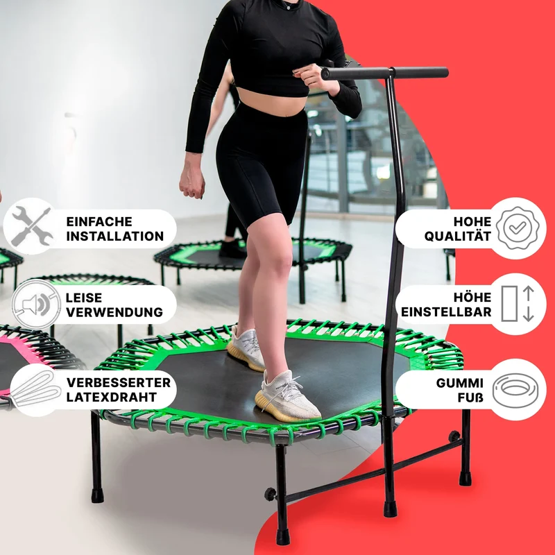 Deluxe Fitness Trampolin mit Griff, 3-stufig höhenverstellbar, Schaumstoff ummantelt