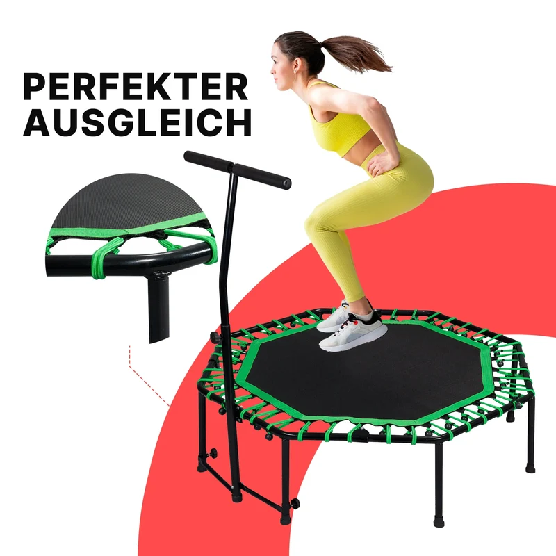 Deluxe Fitness Trampolin mit Griff, 3-stufig höhenverstellbar, Schaumstoff ummantelt
