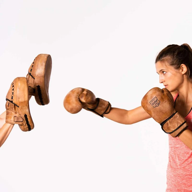 Handpratzen Vintage Optik, 2 Stk. aus Leder, für Box- & MMA Training, Sparring