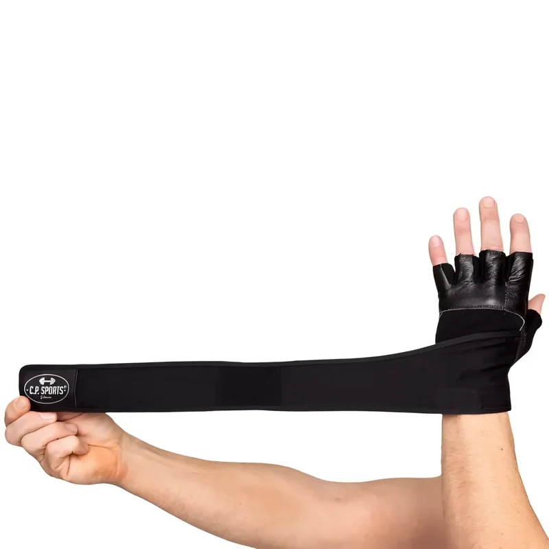 Fitnesshandschuhe Leder, Mit Bandage, atmungsaktiv, doppelt genäht, Grip-Protektoren für perfekten Halt