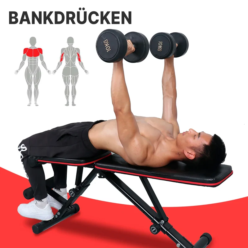 Hantelbank klappbar, multifunktional einsetzbar, mit Fußstützen für extra Halt, Belastbarkeit bis 150 kg
