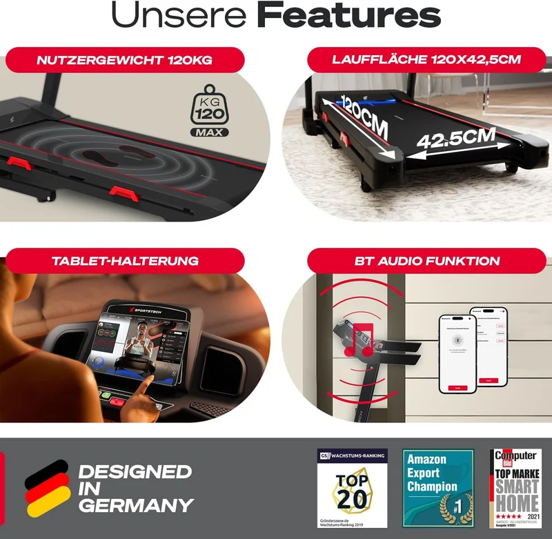 Sportstech F31s: Klappbares Laufband für Zuhause mit App, Bluetooth & LED