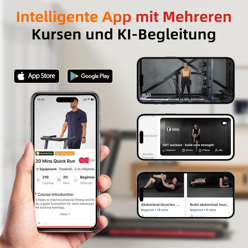 Superun Faltbares Heim-Laufband: Steigung, App & Trainingskurse