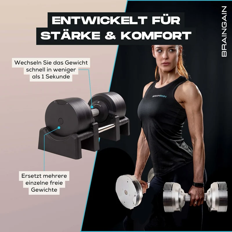 BRAINGAIN Verstellbare Hanteln: Chrom/Schwarz, Krafttraining für Zuhause
